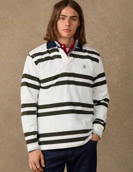 Hackett Pure Cotton Quilted Striped Rugby Shirt White/Black