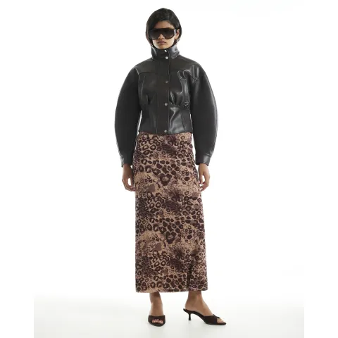 River Island Leopard Metallic Mesh Maxi Skirt