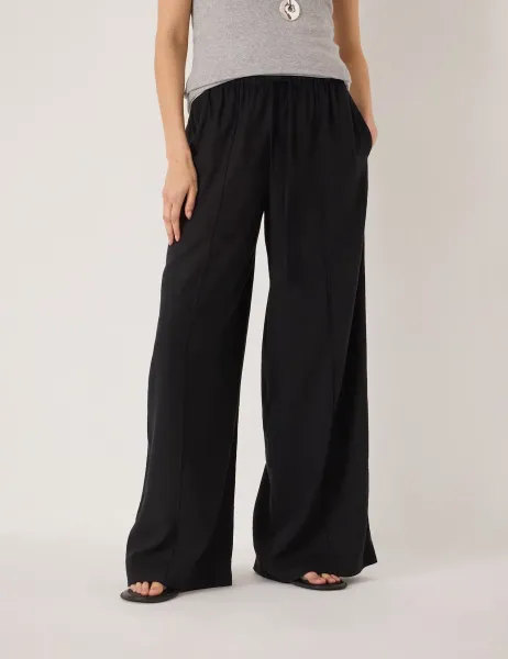 HUSH Linen Blend Wide Leg Trousers Black