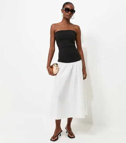 Women's Black Dropped Waist Bandeau Midi Dress