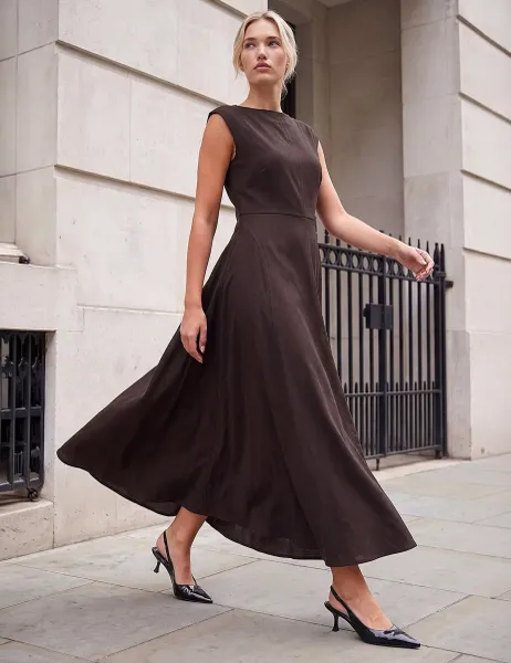 Roman Knee Length Dress Brown Mix