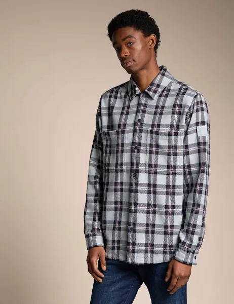 Boss Relaxed Fit Pure Cotton Checked Flannel Shirt Dark Grey