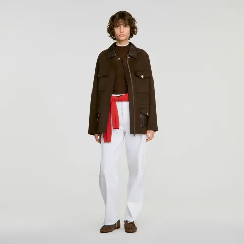 Double-faced coat, leather collar