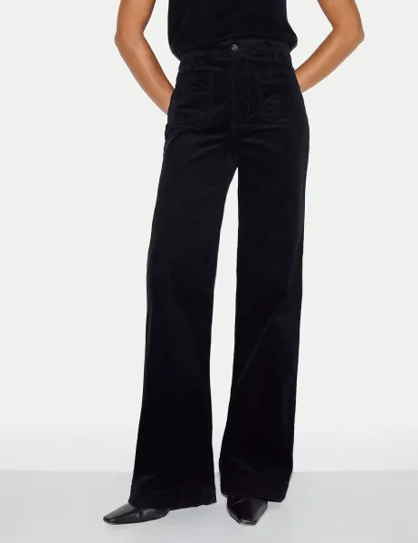 Jigsaw Cotton Rich Cord Textured Wide Leg Trousers Navy