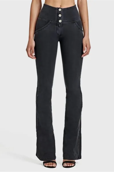 Freddy WRUP Denim - High Waisted - Bell Bottom Flare - Black + Black Stitching
