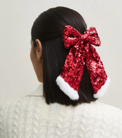 New Look Bright Red Christmas Sequin Santa Bow Hair Slide