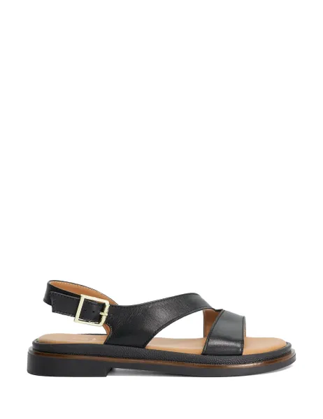 Dune London Leather Asymmetric Buckle Footbed Sandals