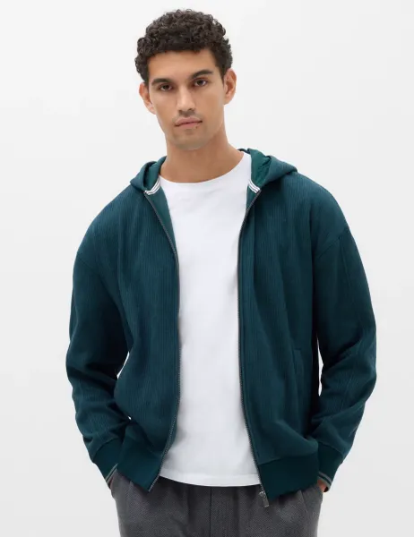 Marks & Spencer Fleece Textured Zip Up Hoodie Dark Kingfisher