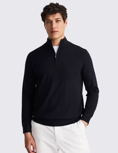 Moss Merino Wool Rich Half Zip Jumper Navy