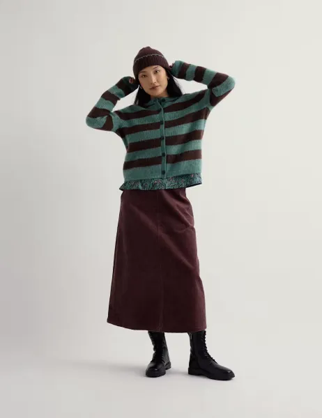 Seasalt Cornwall Mohair Striped Button Front Relaxed Cardigan Brown Mix