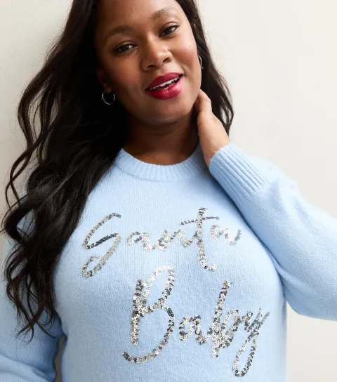 Women's Plus Size Light Blue Christmas Santa Baby Jumper Curves
