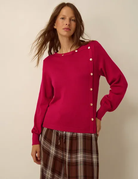 Monsoon Round Neck Button Detail Jumper Red