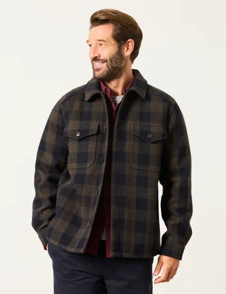 FatFace Wool Rich Overshirt Khaki Mix