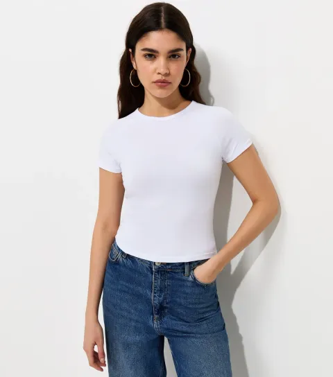 Women's White Cotton Rich Raglan Sleeve Baby Tee