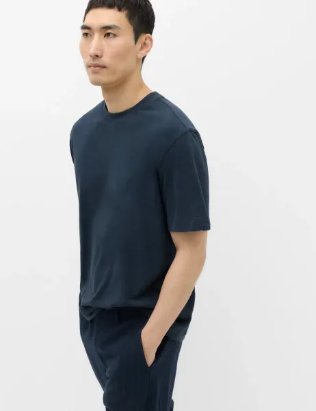 Marks & Spencer Relaxed Fit Linen T-Shirt Navy