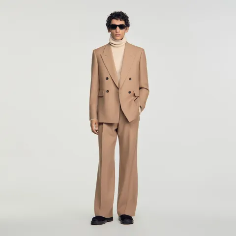 Double-breasted wool suit jacket