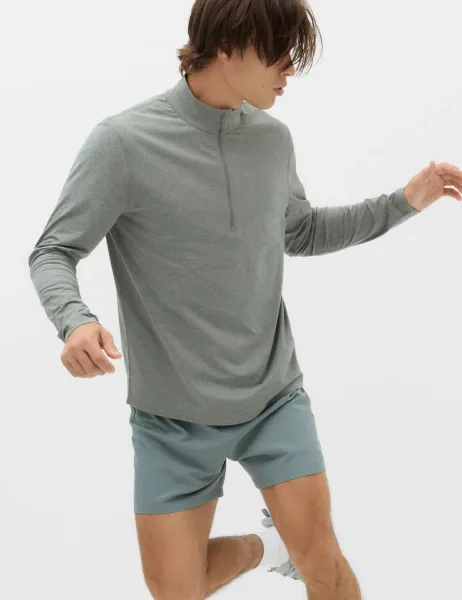 Goodmove Supersoft Funnel Neck Half Zip Top Dark Sage