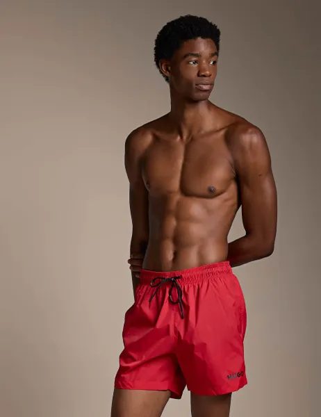 HUGO HAITI Logo Print Swim Shorts Red