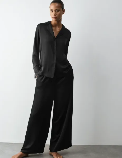 Autograph Satin Velvet Detail Pyjama Bottoms Black