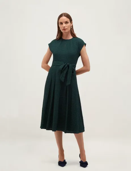 Hobbs Textured Tie Waist Knee Length Skater Dress