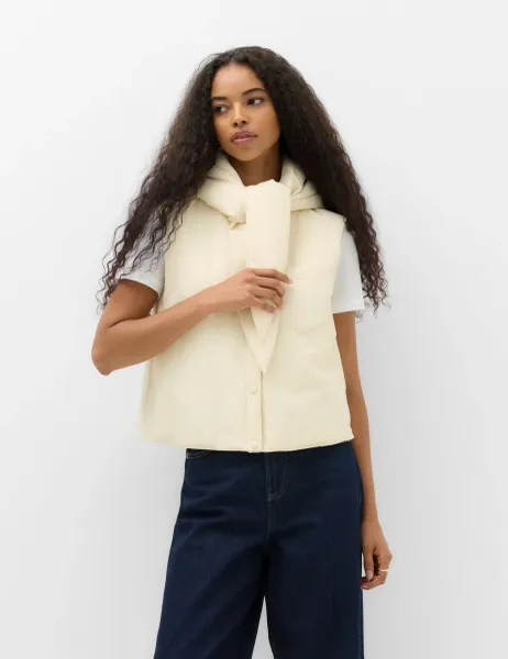 Marks & Spencer Padded Tie Neck Hooded Gilet Light Cream