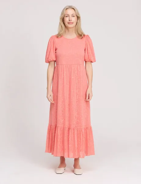 Burnout Jersey Midi Tiered Dress Pink