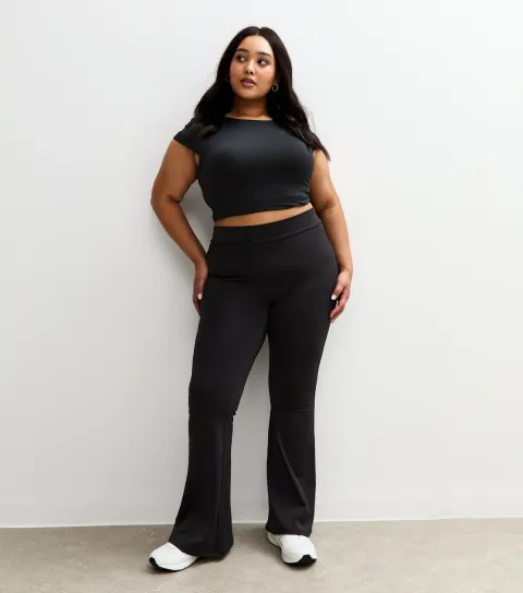 Women's Plus Size Black Contour Flared Leggings Curves