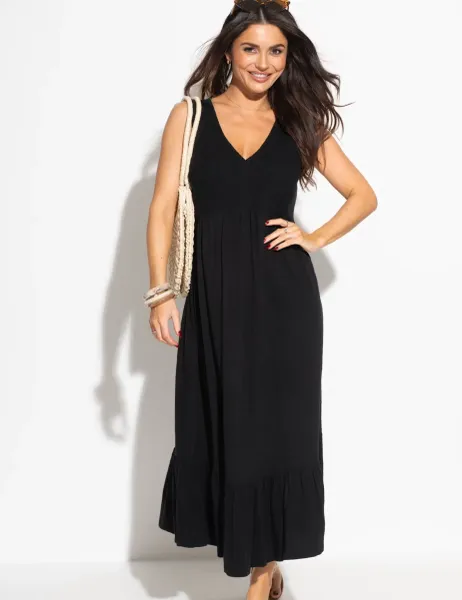Pour Moi Crochet Midi Dress Black