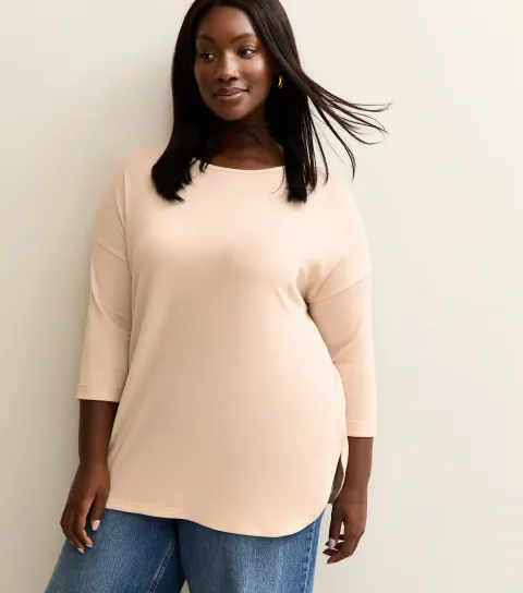 Women's Plus Size Cream Cropped Sleeve Top Curves