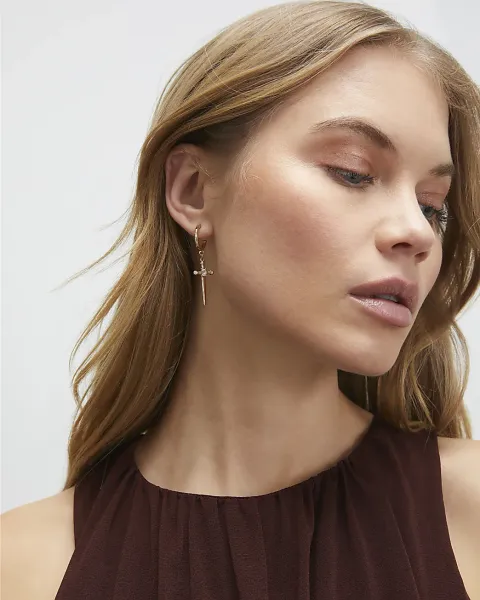 River Island Cross Drop Hoop Earrings