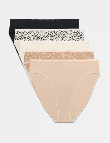 Marks & Spencer 5pk Pure Cotton High Leg Knickers Black Mix