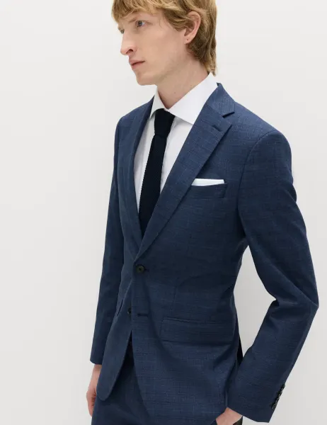 Marks & Spencer Slim Fit Textured Check Jacket Mid Blue