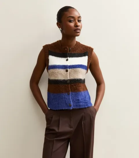Women's Brown Brushed Striped Waistcoat