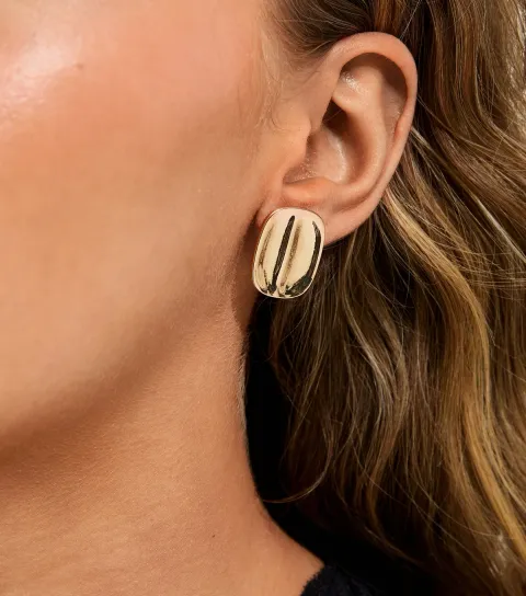 Gold Tone Rectangle Stud Earrings