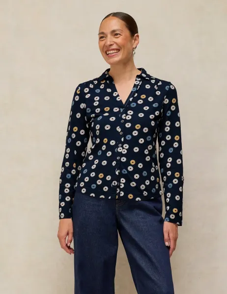 White Stuff Jersey Printed Shirt Navy Mix