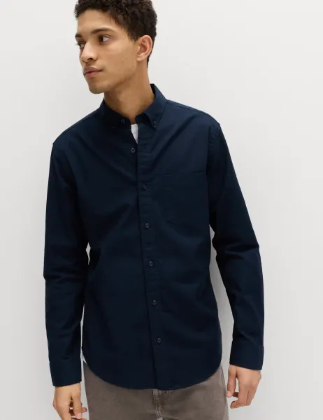 Marks & Spencer Slim Fit Ultimate Cotton Rich Stretch Oxford Shirt Dark Navy