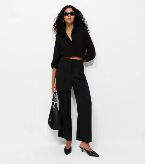 Women's Black Jersey Funnel Neck Shirt