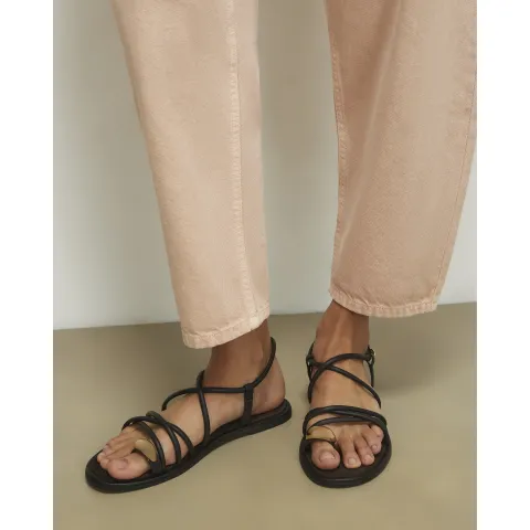 River Island Leather Metal Toe Loop Flat Sandals