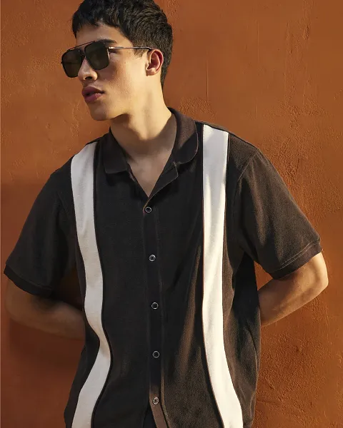 River Island Regular Fit Stripe Towelling Shirt