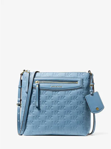 Michael Kors Jet Set Travel Large Logo Embossed Leather Crossbody Bag