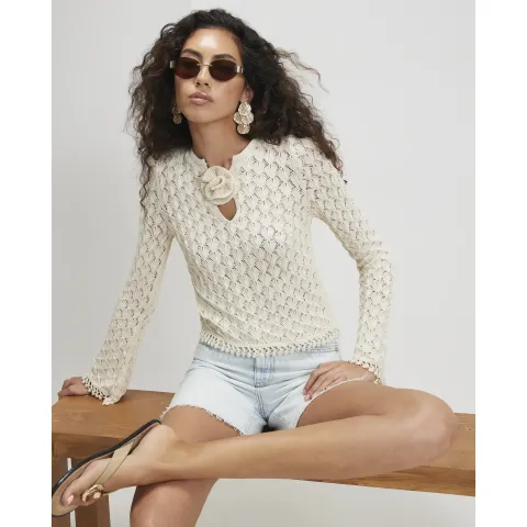 River Island Crochet Floral Corsage Top