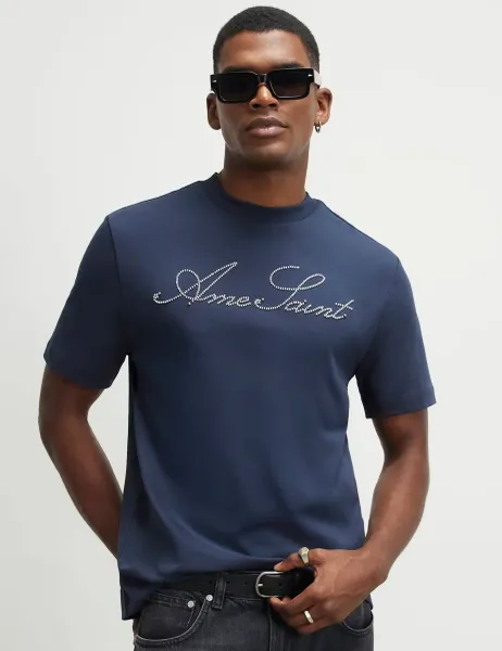 Cotton Beaded T-Shirt Navy Mix