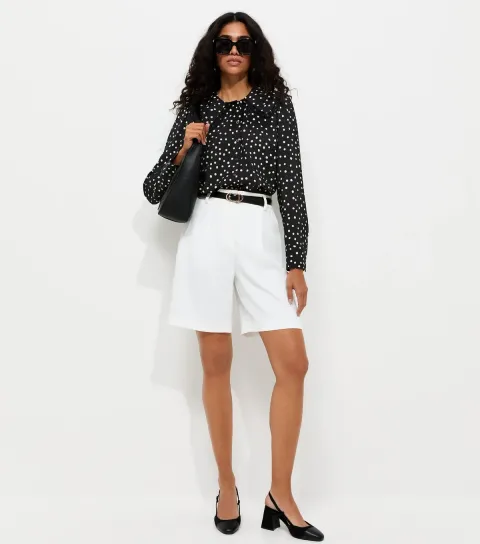 Women's Black Spot Print Lace Collar Shirt