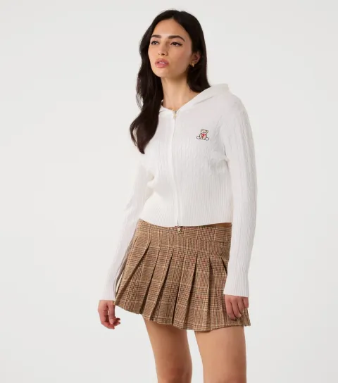 Women's Cream Teddy Embroidered Hoodie