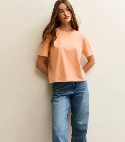 Women's Light Coral Cotton Boxy Fit T-Shirt