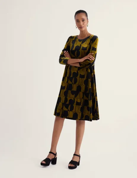 Seasalt Cornwall Velvet Geometric Knee Length Shift Dress Green Mix