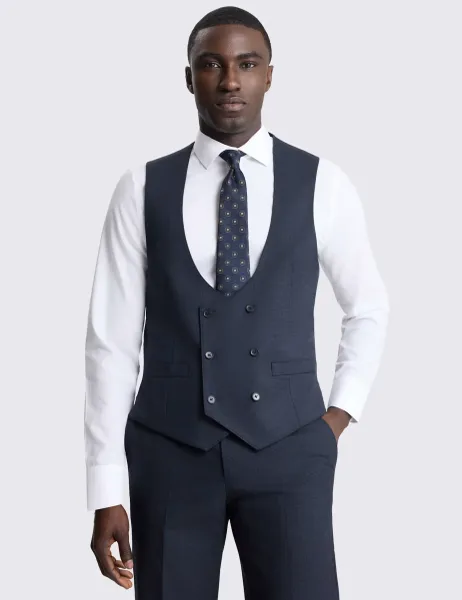 Moss Tailored Fit Puppytooth Waistcoat Navy Mix