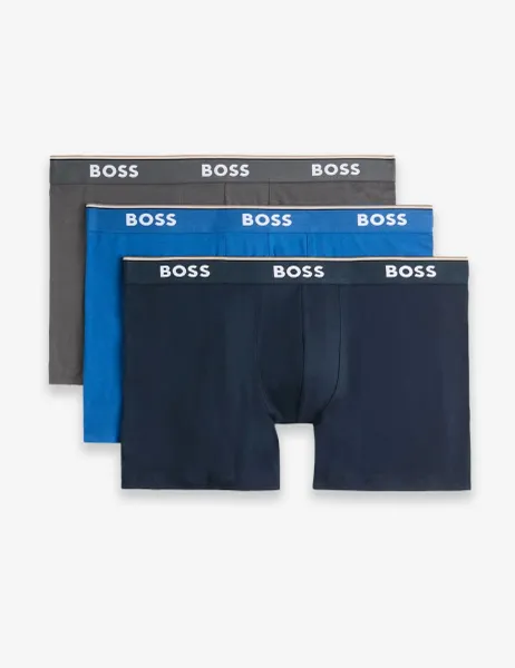 Boss 3 Pack Power Cotton Rich Logo Boxer Briefs Blue Mix