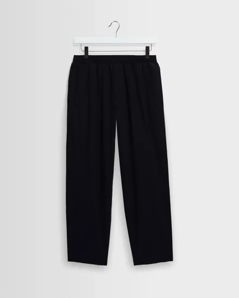 Tyne - Navy Cotton Poplin Loose Fit Trousers