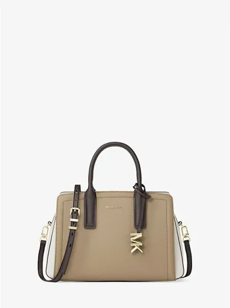 Laila Small Color-Block Pebbled Leather Satchel